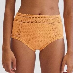 NEW She Made Me Essential High-Waisted Crochet Bikini Bottoms‎ Orange, size L